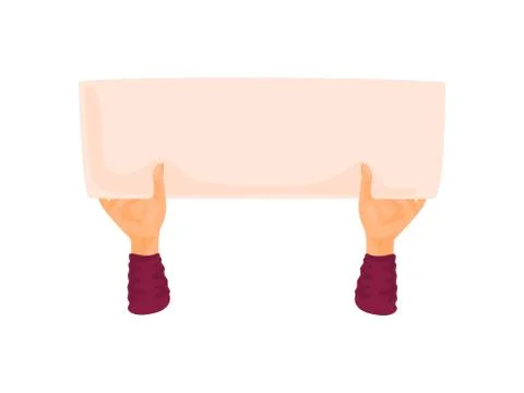 Two hands holding a poster. Vector illustration on white background. Stockillustratie