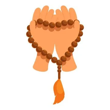 Two hands holding prayer beads between palms while praying Stock Illustration