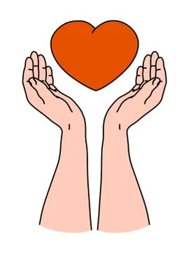Two hands holding red heart shape as symbol of giving love for Valentine Card Illustrazione stock