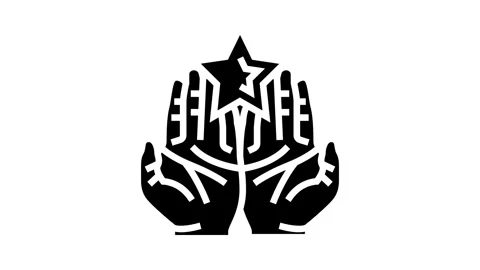 Two hands holding star glyph icon animation Video stock 326154855