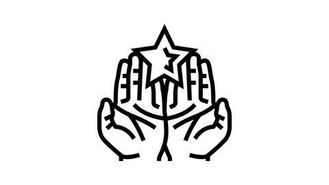 Two hands holding star line icon animation Video stock 326133489