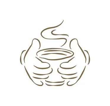 Two Hands Holding A Steaming Hot Cup Of Coffee Hand Drawn Vector Illustration イラスト素材
