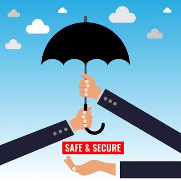 Two Hands holding umbrella. Two arms with umbrella. Protection and safety Stock Illustration