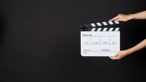Two Hand's holding white Clapperboard or Clap board or movie slate use in vid Stock Photos