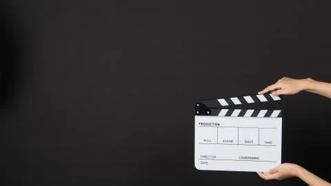Two Hand's holding white Clapperboard or Clap board or movie slate use in vid Stock Photos