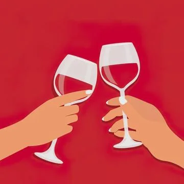 Two hands holding wine glasses clinking in celebration Stock Illustration