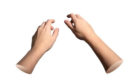 Two hands interacting with abstract virtual interface, fingers slightly ext.. 스톡 사진