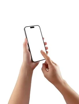 Two hands interacting with smartphone, blank screen mockup ideal for UI/UX pr Stock Photos