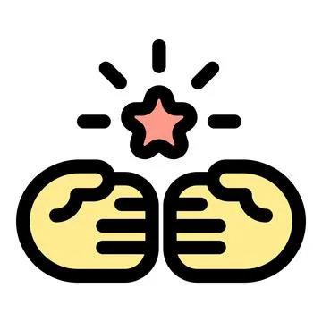 Two hands joining together creating a shining star, symbolizing teamwork, col Stock Illustration