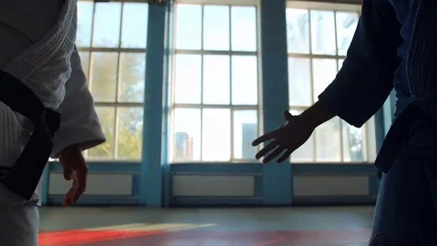 Two Hands Of Judokas Fighters Makes Handshake Stock Footage 72583640