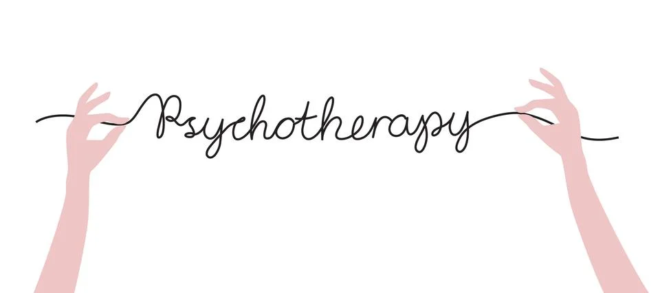 Two hands keeping thread as handwritten word psychotherapy Stockillustratie