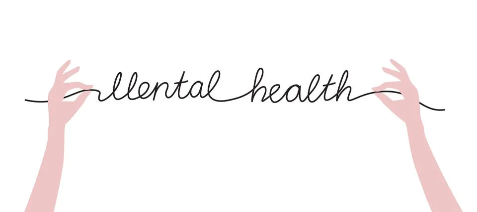 Two hands keeping thread as handwritten word mental health. Stock-Illustration