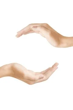 Two hands made copy space on white background Stock Photos
