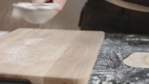 Two hands making dough for meat dumplings. Stock Footage 74518858