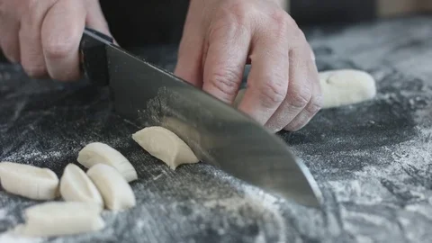 Two hands making dough for meat dumplings. Stock Footage 74522246