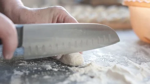 Two hands making dough for meat dumplings. Stock Footage 74525627
