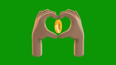 Two hands making  heart shape dollar coin gold green screen their fingers Video stock 314067988