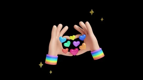 Two Hands Making Heart Shape Framed Around Small Rainbow Hearts. 스톡 동영상 340283445