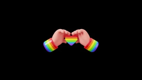 Two Hands Making Heart Shape Gesture with Rainbow Wristbands. Stock Footage 340283526