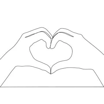 Two hands making heart sign continuous line drawing, social help service, lov Stock Illustration