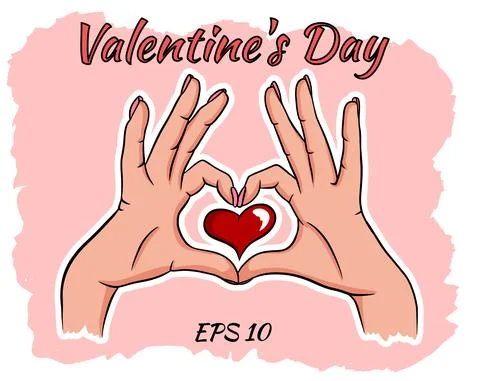 Two hands making a heart sign. Love, romantic relationship concept. Stock Illustration