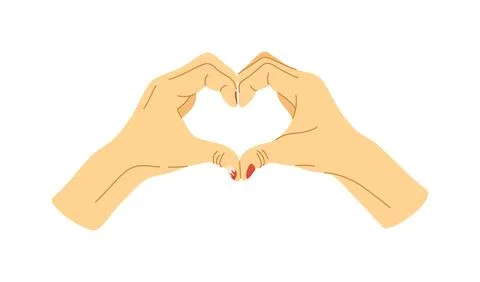 Two hands making heart sign. Love, romantic concept. Colorful male manicure.. Stock Illustration