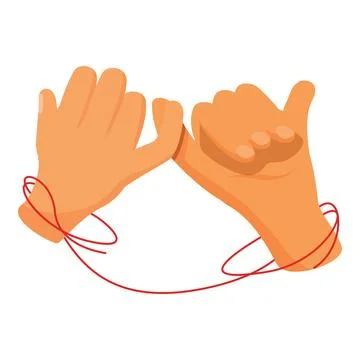 Two hands making pinky promise connected by red thread Stock Illustration
