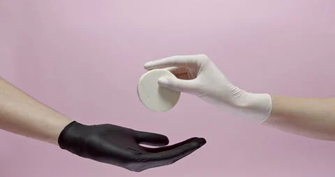 Two hands in medical gloves sharing with white soap Stock Footage 146394359