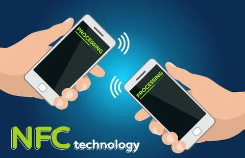 Two Hands mobile phones with NFC processing payment technology concept. イラスト素材