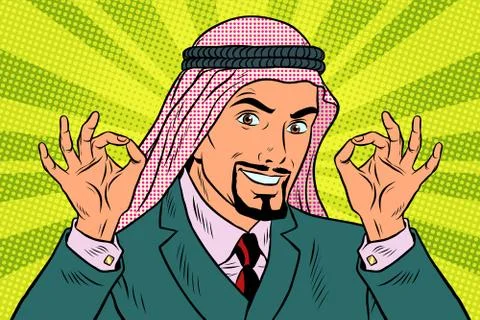 Two hands OK gesture, the Arab businessman Illustration