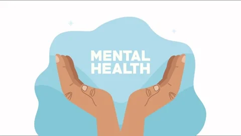 Two hands open up holding the words mental health on a blue wavy background. Stock Footage 334521238