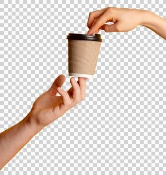 Two Hands Passing Paper Coffee Cup PNG Fotos Stock