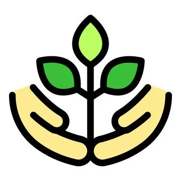 Two hands protecting growing green plant icon Stock Illustration