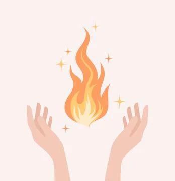 Two hands raised up to the flames above them. Flat vector illustration Stock Illustration