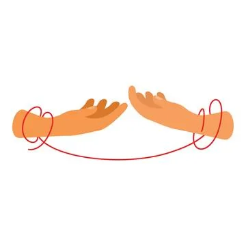 Two hands reaching for each other connected by red string of fate Stock Illustration
