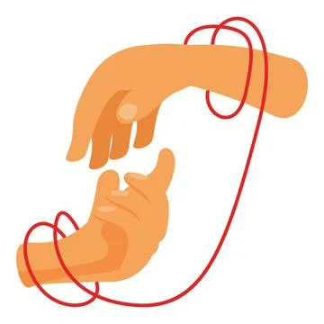 Two hands reaching for each other connected by red string of fate Stock Illustration