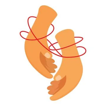 Two hands reaching for each other, connected by red string of fate Stock Illustration