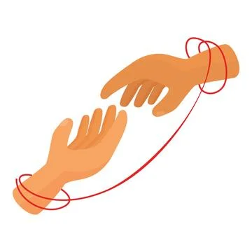 Two hands reaching for each other connected by red thread of fate Stock Illustration