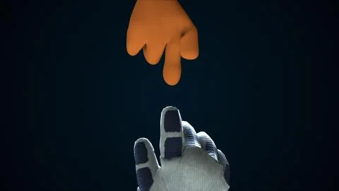 Two hands reaching out to each other in space, 3d rendering. Computer generated Stock Illustration