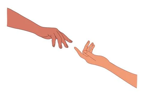 Two Hands reaching out to each other vector. Stock Illustration