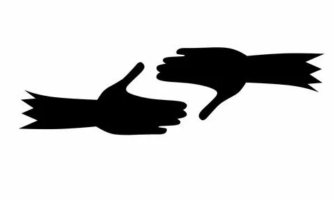 Two Hands Reaching Out Silhouette Vector Icon: Black and White Minimalist Design Stock Illustration