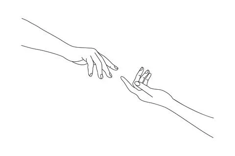 Two hands reaching out, touching each other vector Illustrazione stock