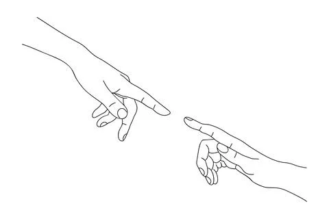 Two hands reaching out, touching each other vector Stock Illustration