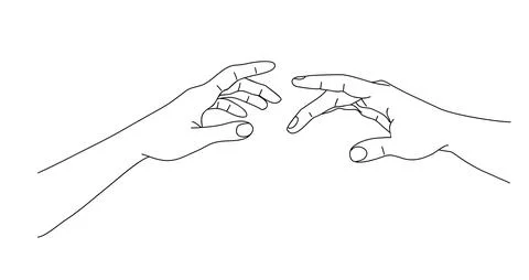 Two hands reaching towards each other vector. Stock Illustration