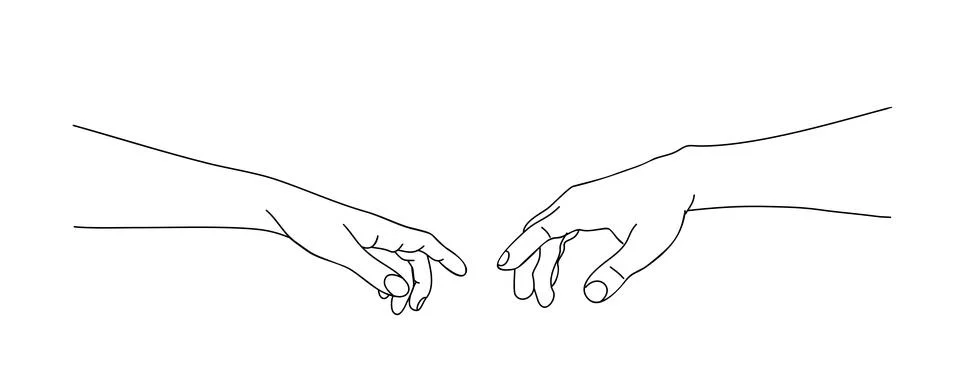 Two hands reaching towards each other vector. 스톡 일러스트