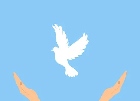 Two hands reaching up to a white dove, a manifestation of the Holy Spirit o.. Stock Illustration