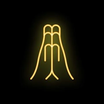 Two hands representing praying gesture in yellow neon light style 库存插图