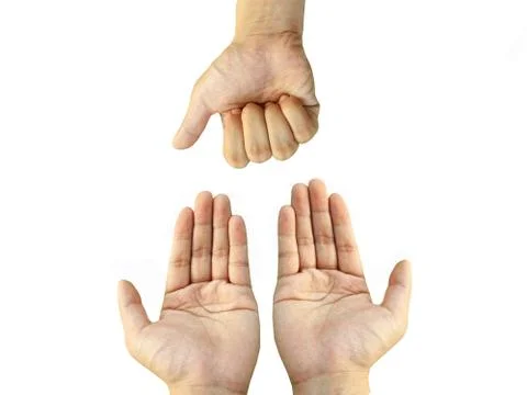 Two hands request something from one stranglehold Stock Photos