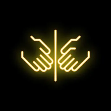 Two hands separated by wall reaching for each other neon sign Stock Illustration