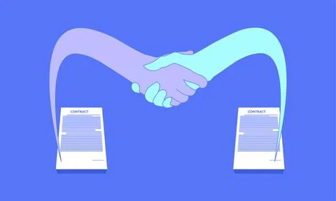 Two hands shaking for approval to make business contract. vector illustrator Stock Illustration